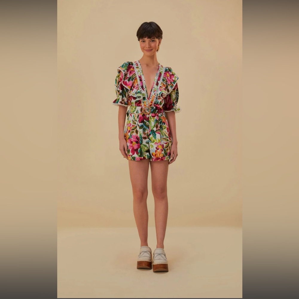 FARM Rio Floral Romper with Pink and Green